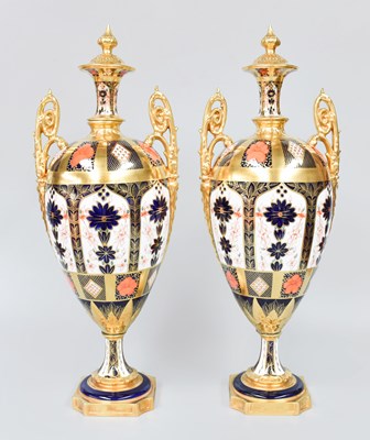Lot 321 - Two Large Royal Crown Derby Porcelain Urns,...