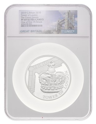 Lot 413 - UK, Silver Proof 5oz Ten Pounds 2019, Tower of...