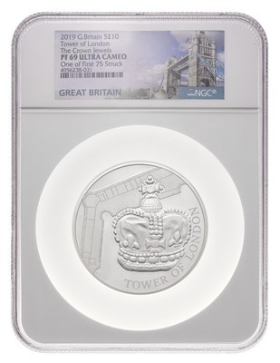 Lot 411 - UK, Silver Proof 5oz Ten Pounds 2019, Tower of...