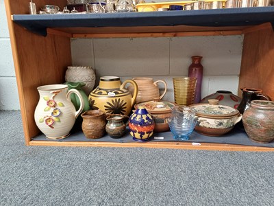 Lot 81 - Two Shelves of Art Pottery and Glassware,...