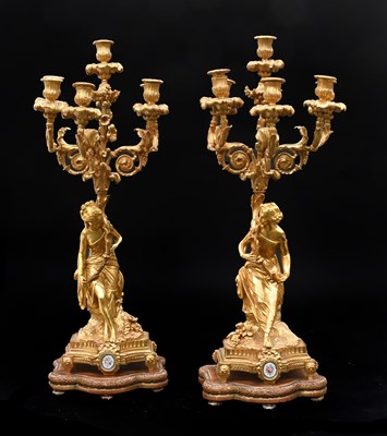 Lot A Pair of French Figural Gilt Bronze Six Light...