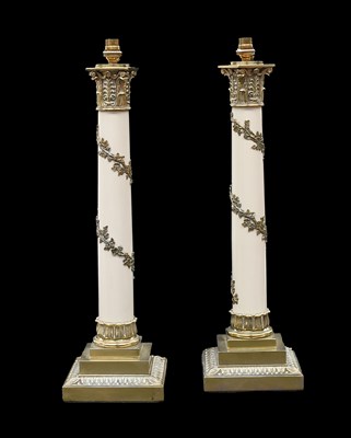 Lot 8 - A Pair of Brass Mounted Corintian Column Table...