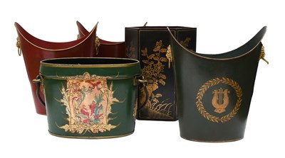 Lot 65 - A Pair of Red Toleware Wastepaper Bins, in...