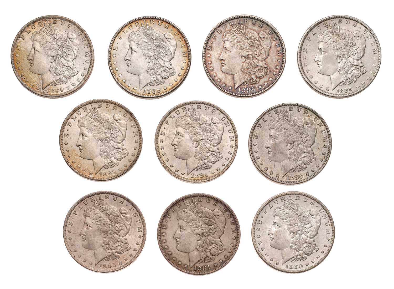 Lot 118 - USA, 10x 'Morgan' Dollars, comprising; 1880O,...