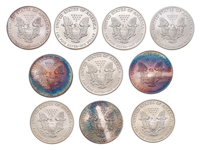 Lot 122 - USA, 10x 1oz Fine Silver Eagles, one dollar...