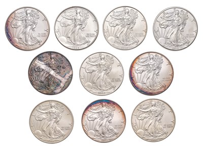 Lot 122 - USA, 10x 1oz Fine Silver Eagles, one dollar...