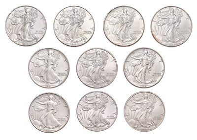 Lot 123 - USA, 10x 1oz Fine Silver Eagles, one dollar...