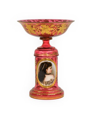 Lot 82 - A Bohemian Cranberry Glass Tazza, late 19th...