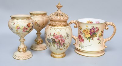 Lot 223 - A Royal Worcester Porcelain Potpourri Jar and...