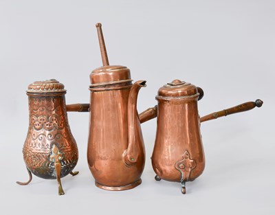 Lot 177 - A George III Copper Chocolate pot, with turned...