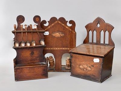 Lot 203 - An 18th Century Stained Pine Spoon Rack,...