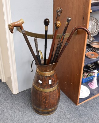 Lot 399 - A Coopered Brass and Oak Stick Stand, formed...