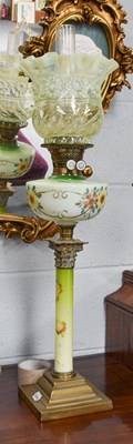 Lot 324 - A Victorian Brass and Opaque Glass Oil Lamp,...