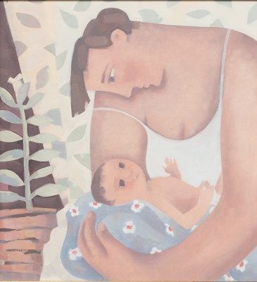 Lot 382 - Liz Ridgway (b.1964) "Maternity" Oil on board,...