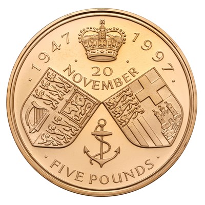 Lot 239 - Elizabeth II, Gold Proof Five Pounds 1997,...