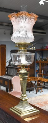 Lot 97 - A Victorian Brass Based Oil Lamp, of square...