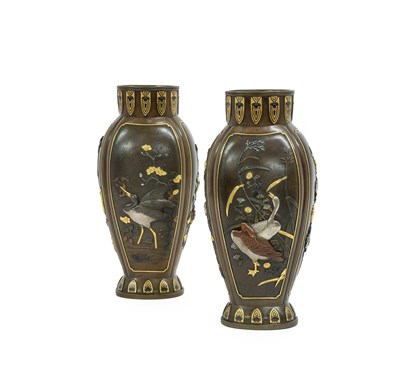 Lot A Pair of Japanese Bronze and Mixed Metal...