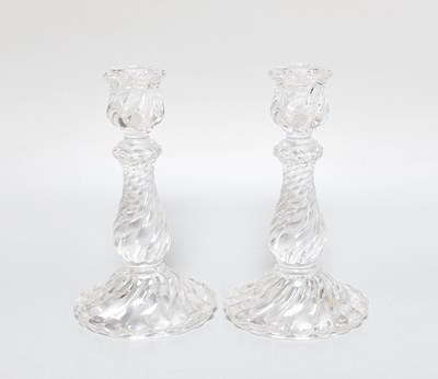 Lot 296 - Pair of Baccarat "Bambous" Glass Candlesticks,...