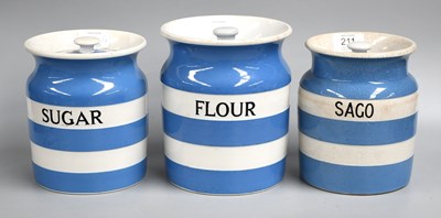 Lot 211 - T G Green Cornishware, blue banded storage...