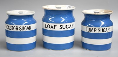Lot 202 - T G Green Cornishware, blue banded storage...