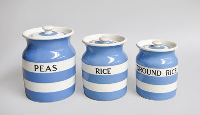 Lot 220 - T G Green Cornishware, blue banded storage...