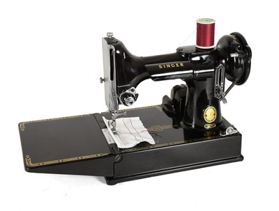 Lot 2179 - Black Singer Sewing Machine Model 221K, with...