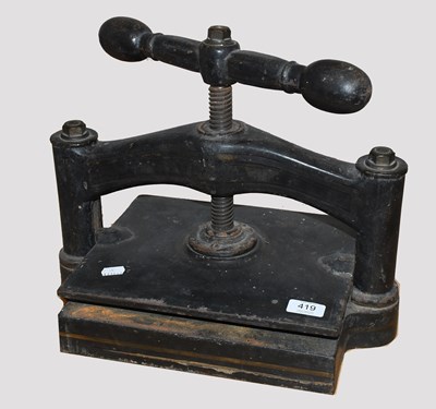 Lot 419 - A Victorian Cast Iron Book Press, black...