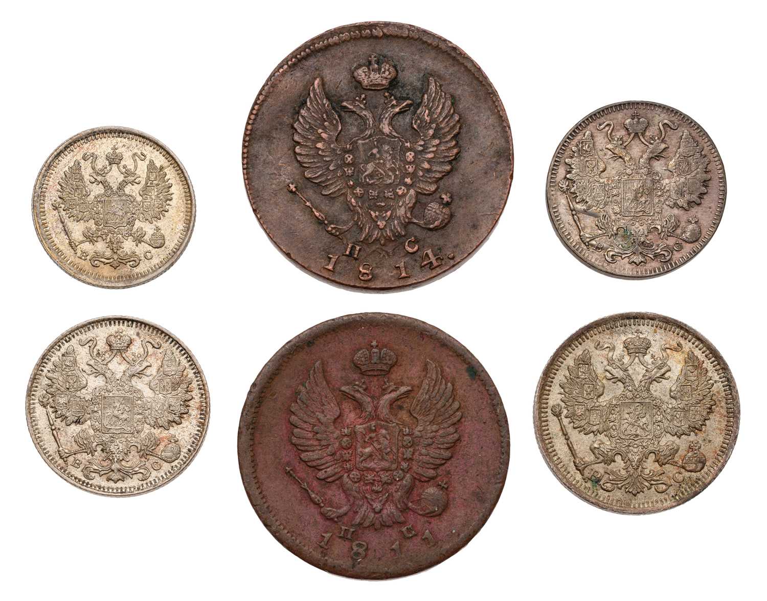 Lot 114 - Russia, Assorted Coins, 6 in total to include:...