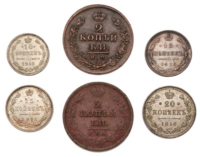 Lot 114 - Russia, Assorted Coins, 6 in total to include:...