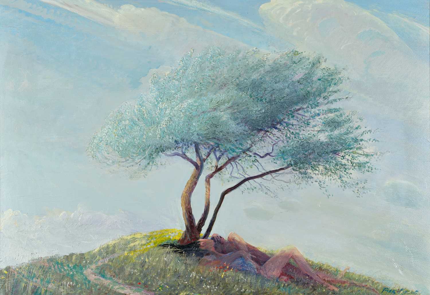 Lot 101 - Piers Browne (1949-2024) Lovers Signed, oil on...