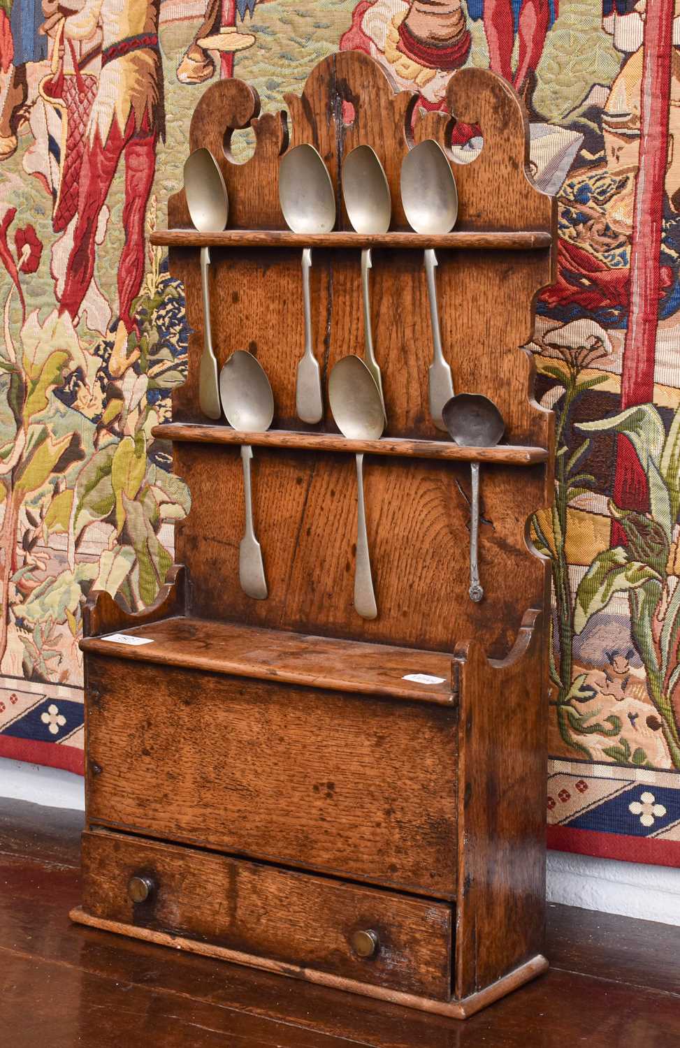Lot 501 - An 18th Century Oak Spoon Rack, with shaped