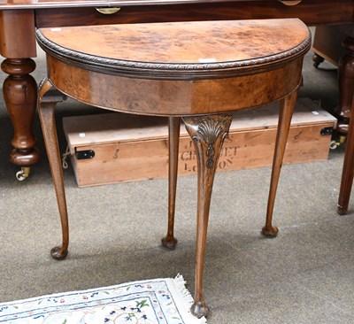 Lot 528 - A 1920s Burr Walnut Fold Over Card Table, on...