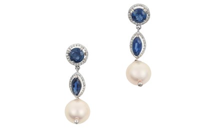 Lot 2393 - A Pair of 18 Carat White Gold Sapphire,...