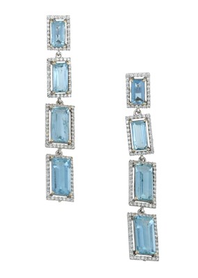 Lot 2244 - A Pair of 18 Carat White Gold Aquamarine and...