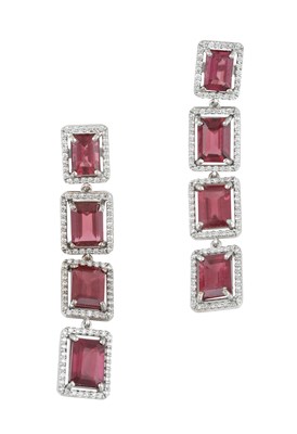 Lot 2246 - A Pair of 18 Carat White Gold Garnet and...