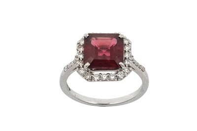 Lot 2325 - An 18 Carat White Gold Garnet and Diamond...