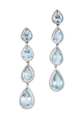 Lot 2299 - A Pair of 18 Carat White Gold Aquamarine and...