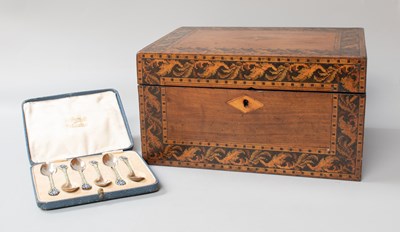 Lot 128 - Cased Set of Six Silver and Enamel Teaspoons,...
