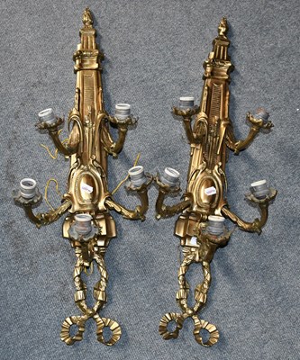 Lot 503 - A Large Pair of Brass Four-light Wall Sconces,...