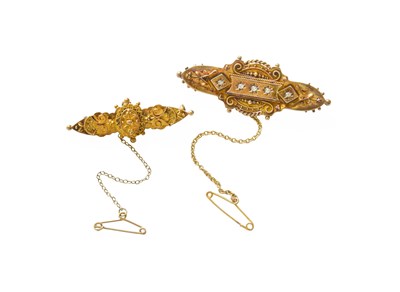 Lot 306 - A 15 Carat Gold Diamond Brooch, with bead and...