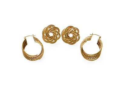 Lot 296 - Two Pairs of 9 Carat Gold Earrings, one pair...