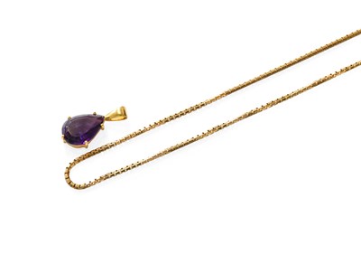 Lot 300 - An Amethyst Pendant on Chain, the pear cut...