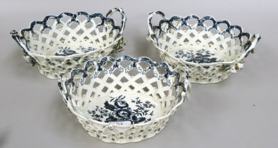 Lot 91 - Three Worcester Porcelain Chestnut Baskets,...