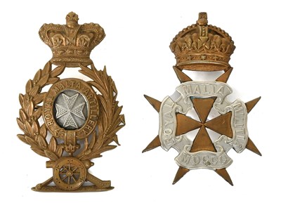 Lot 97 - A Victorian Royal Malta Artillery Helmet Plate,...