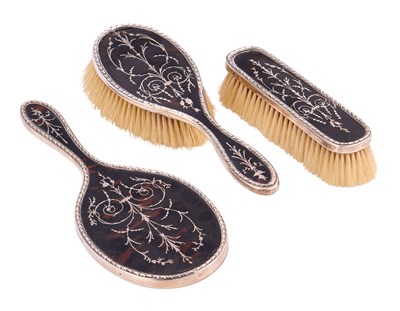 Lot 111 - A Three-Piece George V Silver and Tortoiseshell Dressing-Table Set