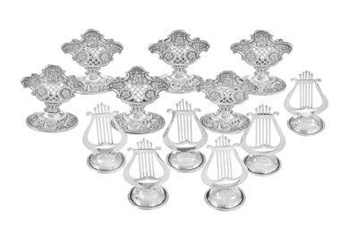 Lot 48 - Two Sets of Six Silver Place-Card Holders