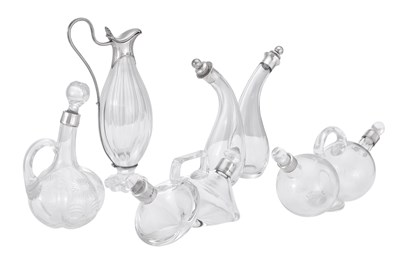 Lot 53 - Assorted George III and Later Silver-Mounted Glass Cruet Bottles