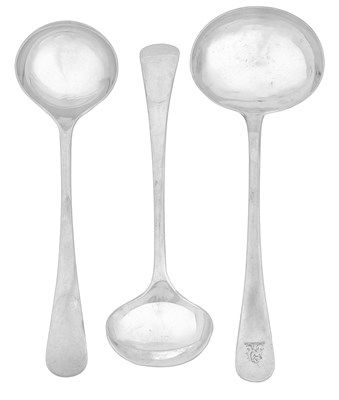 Lot 115 - A George IV Silver Sauce-Ladle and a Pair of George V Silver Sauce-Ladles