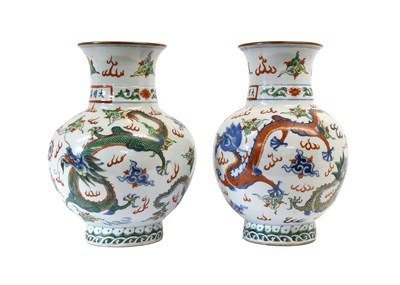 Lot 61 - A Pair of Chinese Wucai Porcelain Vases, Wanli...