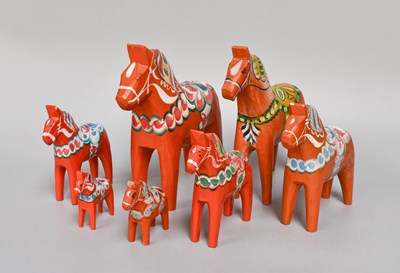 Lot 49 - Seven Swedish Akta Dalahemslojd Horses,...